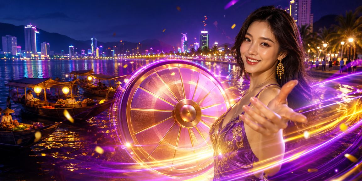 Không gian casino neon sôi động tại Nha Trang về đêm với trò chơi roulette